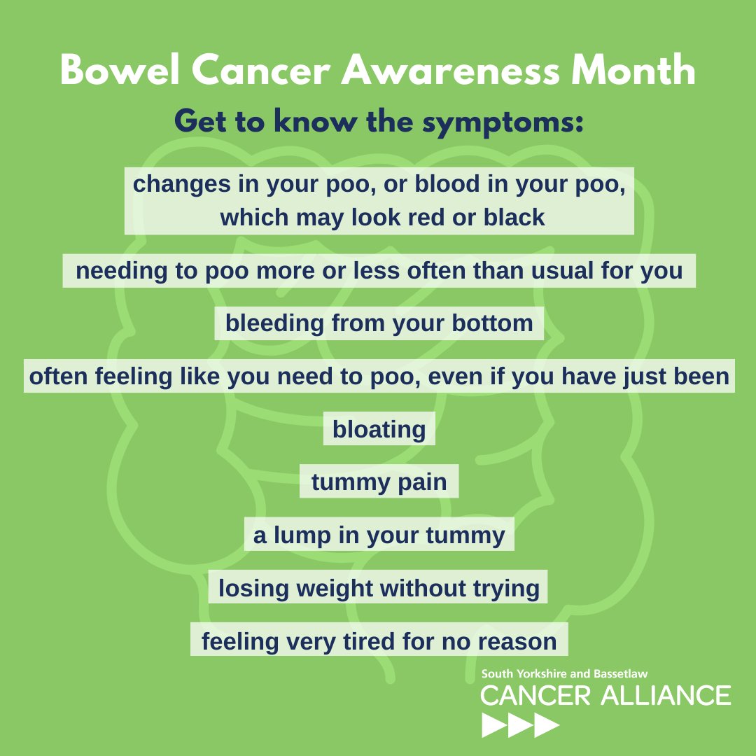 📣April is #BowelCancerAwarenessMonth Share this post to help raise awareness of signs and symptoms. If you notice symptoms unusual for you, see your GP for peace of mind. Chances are it will be all right, but if it is cancer and you require treatment, the sooner the better.