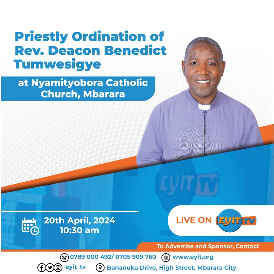 Don't miss the Priestly Ordination of Rev. Deacon Benedict Tumwesigye at Nyamityobora Catholic Church Mbarara. Watch: youtube.com/live/57XWP-1YR…