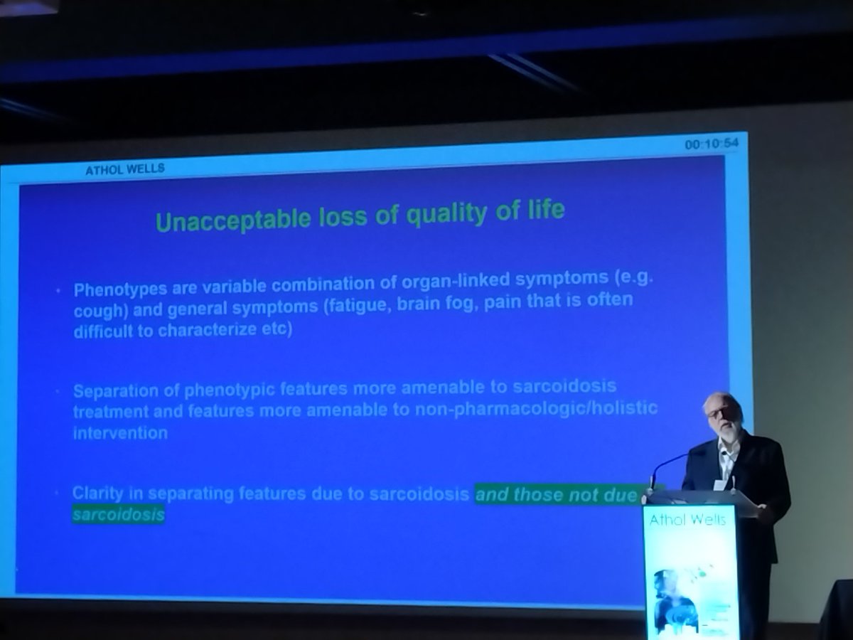 AI may help in the quantification of phenotype in #Sarcoidosis but there is a long way to go to real clinical utility.... patient QoL central to decision making. Prof Wells speaks to tx choice & phenotype @ImperialNHLI @SarcoidosisUK