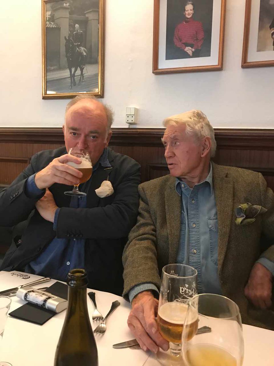 ElandPublishing's tweet photo. Don McCullin &amp; Barnaby Rogerson on a break from researching classical sculptures in Copenhagen, discussing their next talk on ‘Journeys Across Roman  Asia Minor’@ToppingsBath Fri 31st May – for tickets go to https://t.co/p7cTsS3QQy @CornucopiaMag  Photo: Catherine Fairweather https://t.co/NQY6PqZyQV