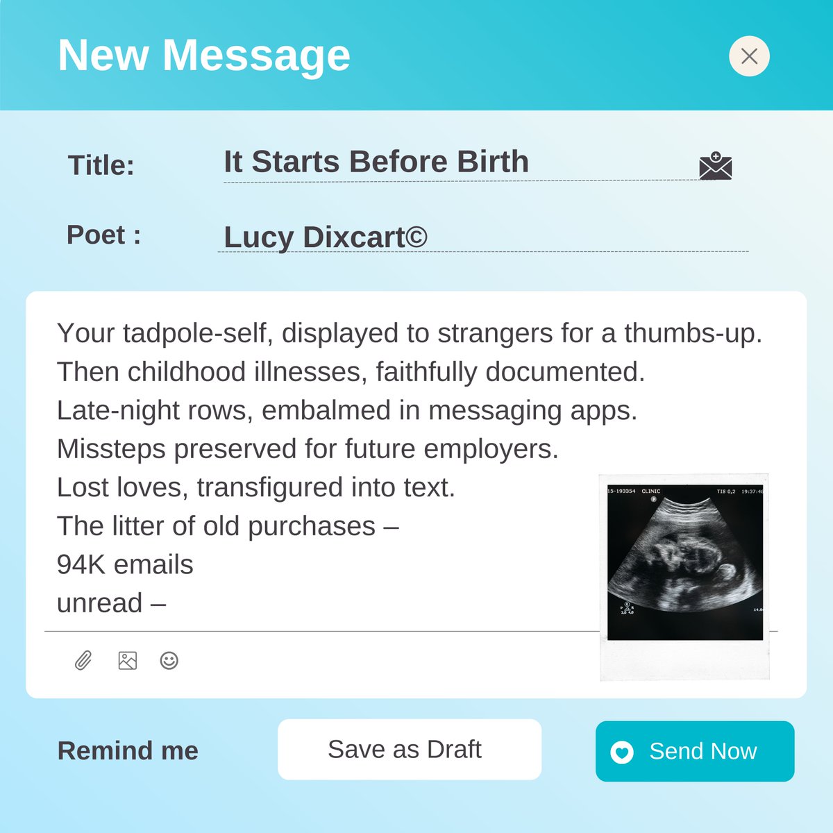 Today we have Lucy Dixcart with this mesmerising emotive poem called 'It Starts Before Birth'

To read more of this poem click the link below or use the one in our bio:

inksweatandtears.co.uk/lucy-dixcart-6/

#Poem #FeaturedWork #Prose #Preview #poetry #OnlineZine #CreativeWriting
