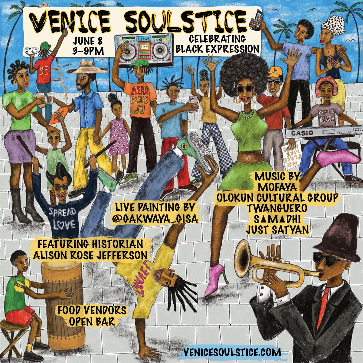 brnenan's tweet photo. Today I’m proud to introduce the inaugural Venice Soulstice, a celebration of Black Expression that showcases the stories, sights, sounds, and tastes of the Culture right here in my own community of Venice Beach, CA. https://t.co/wxE4Wt8FYg