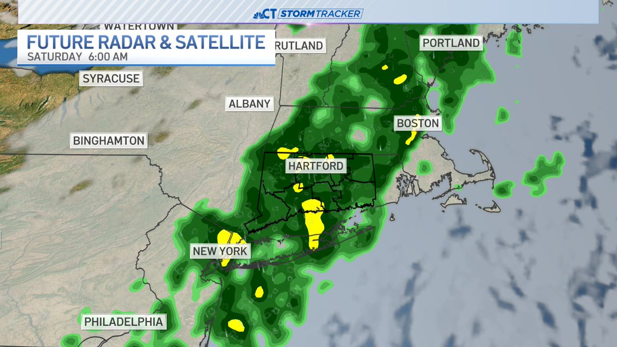 'Here comes the rain again....' This time it looks like late tonight into the first part of Saturday. Early youth sports could be a little wet, but by midday it looks nice! Sun and clouds mixed both weekend days.  #NBCCT