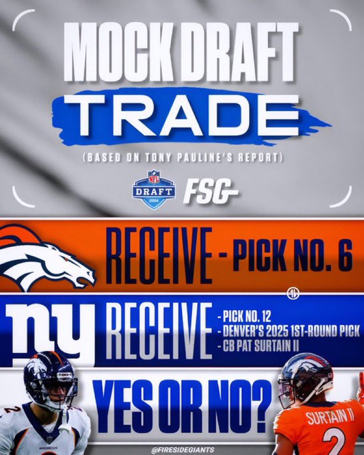 I’ve been a huge opponent of the #Giants trading down throughout this process because of the blue-chip prospects that will be on the board at pick 6. But I think I’d make this trade. PS2 is too good to pass up + a future 1st. And maybe you trade back up a few picks for Odunze🔥