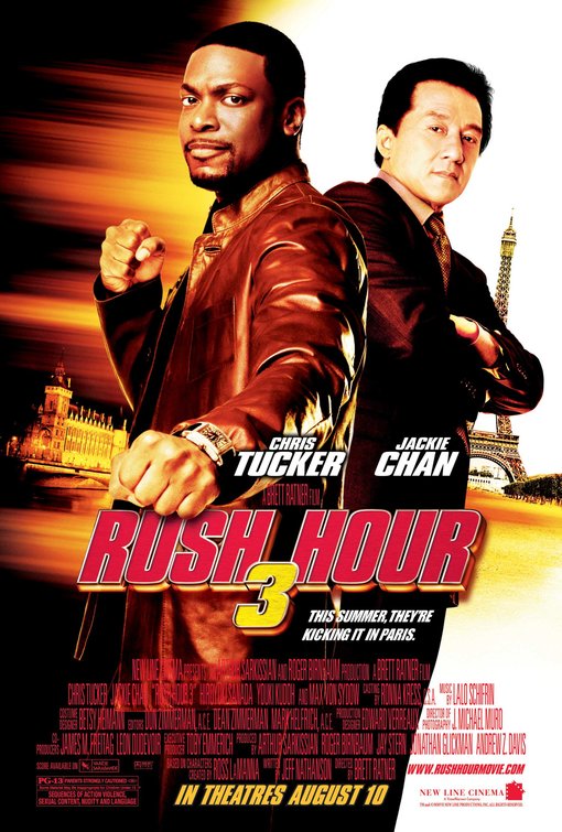 A Hora do Rush 3 ( Rush Rour 3-2007 )
#RushHour3 #AHoraDoRush
O último capítulo da trilogia se mostra cansado e desequilibrado. Mas, pelo menos não tentou ser uma cópia do primeiro filme e a sequência final é satisfatória o suficiente.
#JackieChan #ChrisTucker
Nota: 6.9 (mediano)