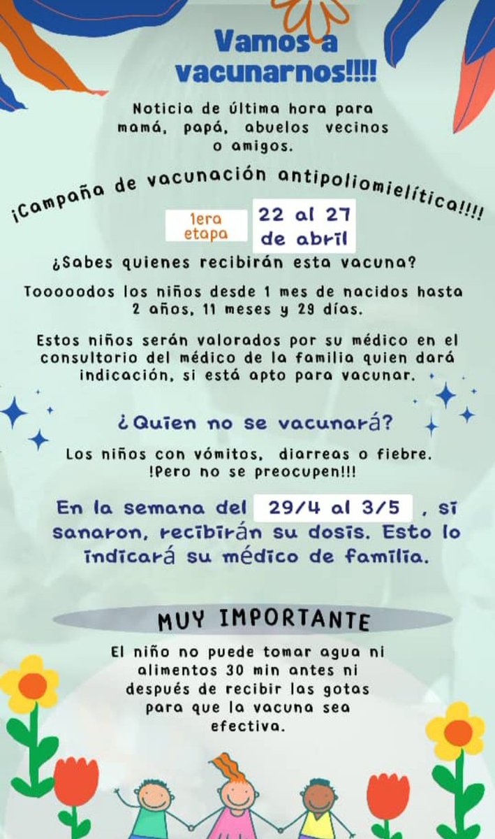 El próximo 22 de abril comenzará en #Cuba la 63 Campaña de Vacunación Antipoliomielítica Oral. #SanctiSpíritusEnMarcha #CadaVacunaCuenta #CubaPorLaSalud @DeivyPrezMartn1 @AlexisLorente74