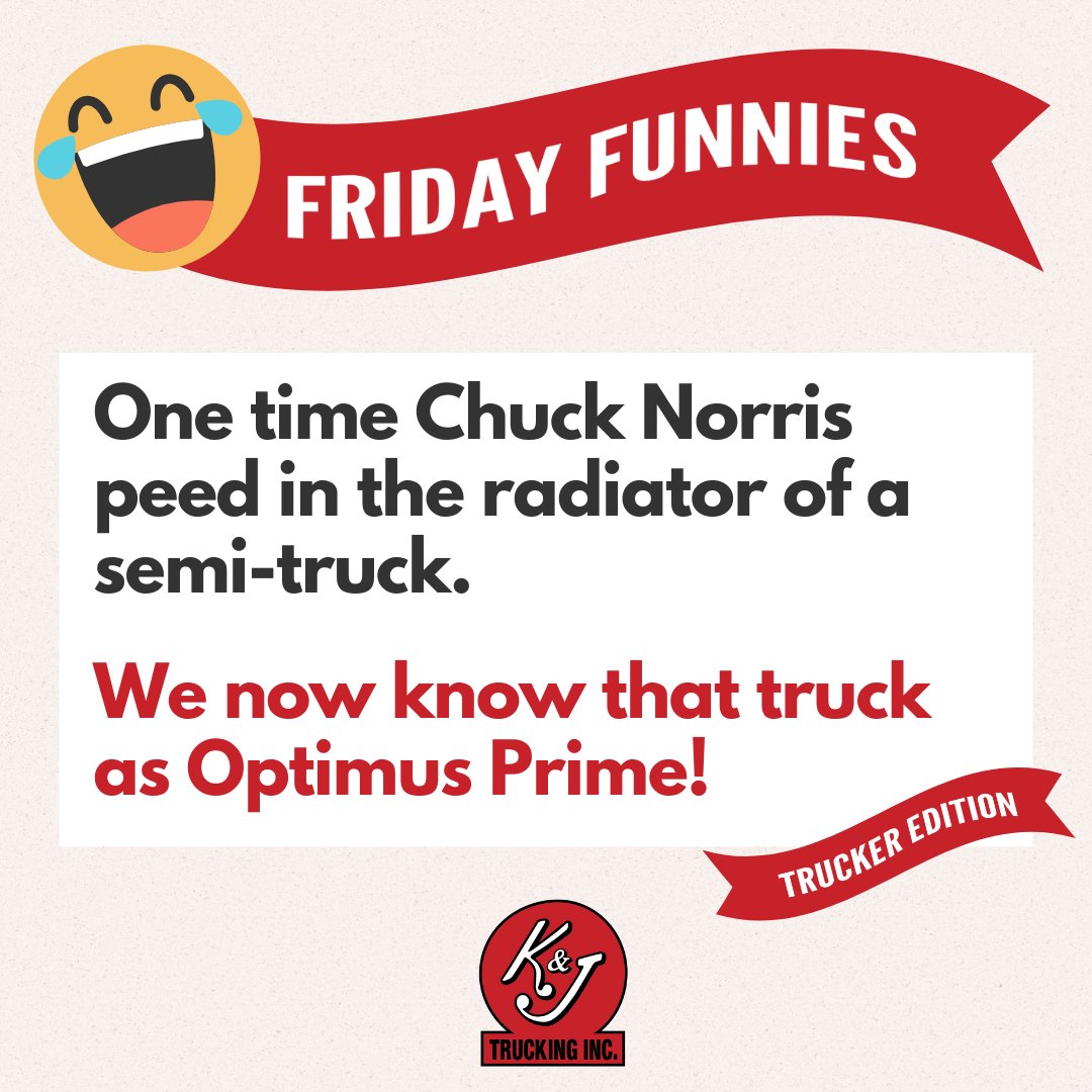 Do you have a great trucker joke? Message us! We will pick our favorites to be featured in future Friday Funnies!⁠
⁠
#fridayfunnies #friyay #truckerjokes #truckerlife #truckdrivers #truckerhumor #jokes⁠