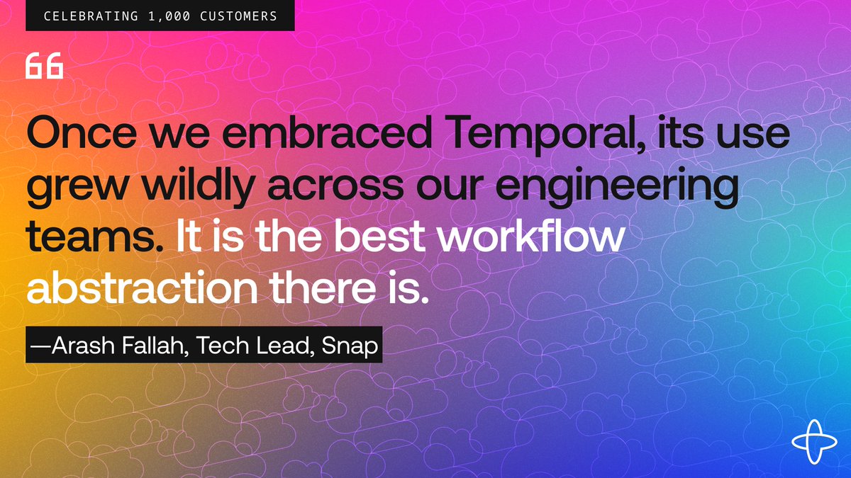 With teams like Snap, we’re able to continue growing our awesome community. 🚀 'Once we embraced Temporal, its use grew wildly across our engineering teams. It is the best workflow abstraction there is'. Here's to continued success together! temporal.io/in-use/snap