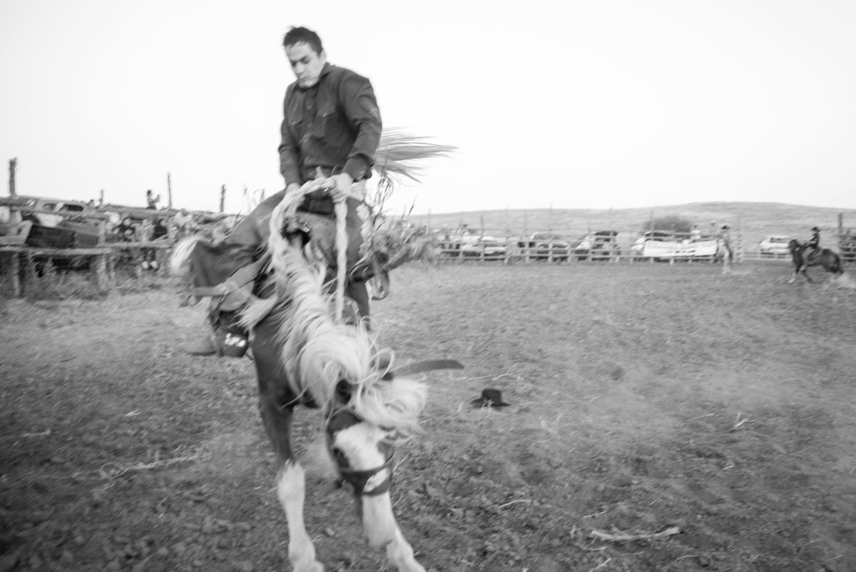 Wild ride, 2017 Lester Waters Memorial Bronc Bustin' Show, Pine Ridge, SD #Fridayphoto #HifromSD