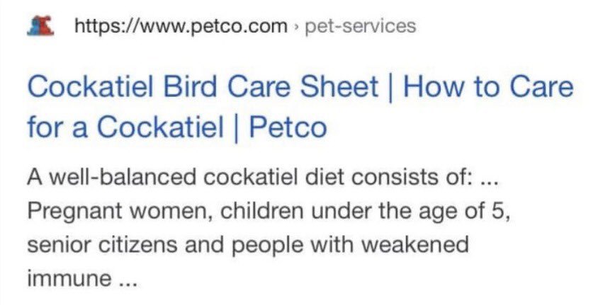 Didn’t realize cockatiels have the same diet as pitbulls