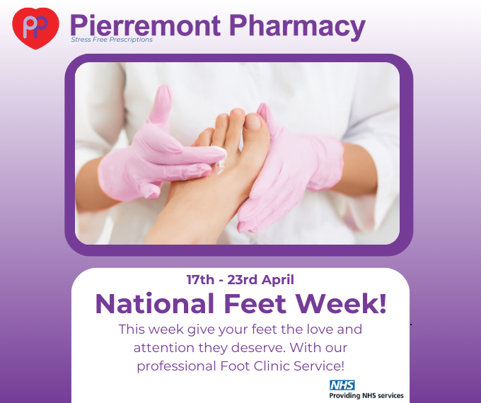 National Feet Week is from the 17th to the 23rd of April, Make this national week special by treating your feet with our Foot health clinic. Click here to book: bit.ly/46rT9V9 
#FootClinic #FootHealth #Pharmacy