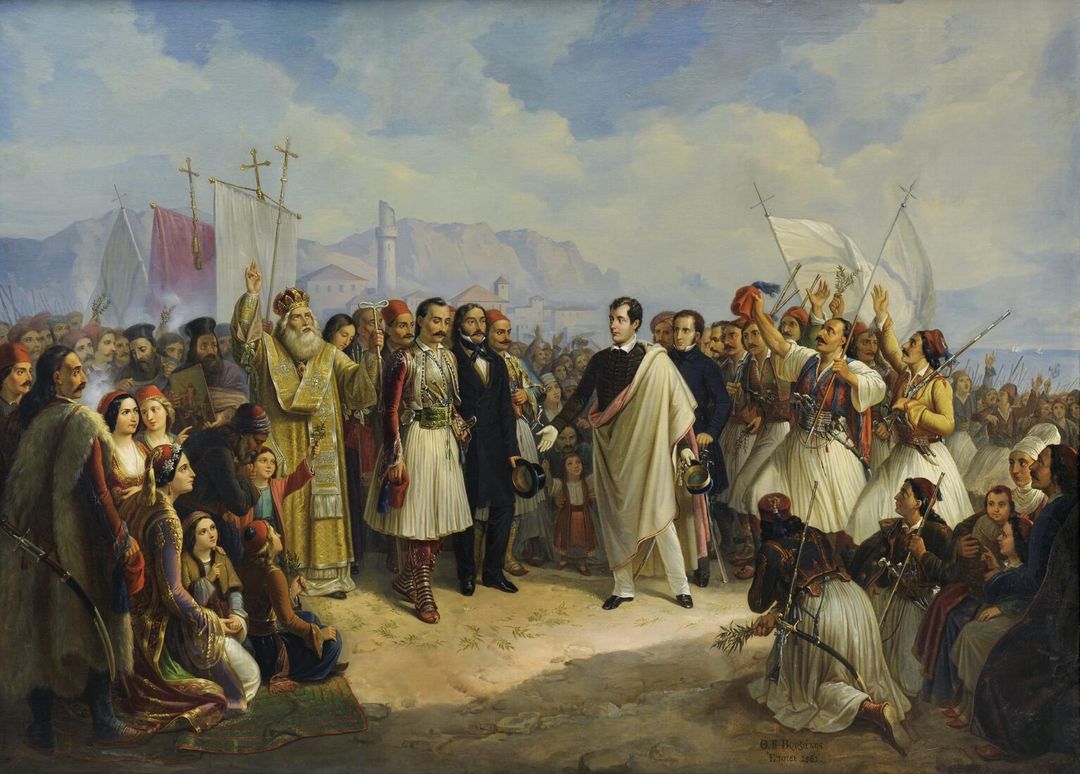 April 19 | Day of Philhellenism & International Solidarity🇬🇷🇬🇷
200 years ago to this day, #LordByron died in Messolonghi, Greece, having joined the struggle for #GreekIndependence.

👉Vryzakis Theodoros, The Reception of Lord Byron at Messolonghi, 1861, National Gallery.