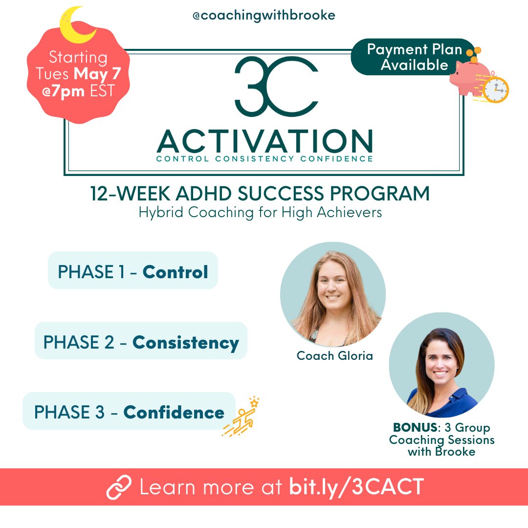 🔎Find your ‘C’ontrol, ‘C’onsistency, and ‘C’onfidence amongst the chaos ▶ Starting Tues, May 7 @ 7pm EST [$500 OFF 2 Spots until April 21]

bit.ly/3CACT

(Also available for ICF Coach Certification)

#adhd #adhdcoach #adhdproblems #adhdawareness #adhdwomen #adhdbrain