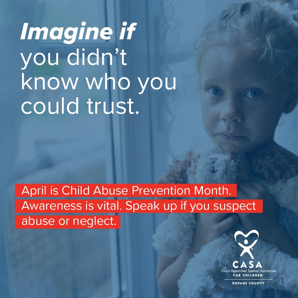 CASAofDuPage's tweet photo. April is Child Abuse Prevention Month. Speak up if you suspect the abuse or neglect of a child in your life.

Share this post to spread awareness. To get involved in helping advocate for children, please click here: https://t.co/cjcCT2jVy1

#ChildAbusePrevention #Imagine #Casa https://t.co/iT8GhpZAyF