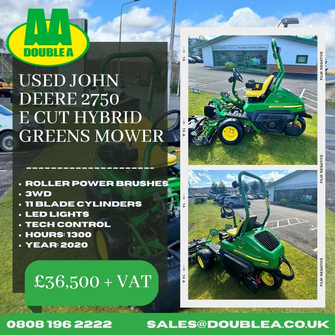 🚨USED EQUIPMENT - NEW LISTING🚨 Head to our Used Equipment web page to check out our latest listings including this John Deere 2750 E-Cut Hybrid Greens Mower! 🤩 doublea.co.uk/item/882/doubl… - Rear Roller Power Brushes - 3WD - 11 Blade Cylinders - LED Lights - Tech Control -…
