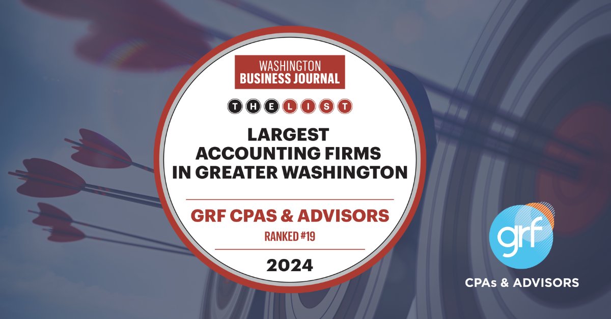 We made the list again! GRF is ranked #19 in the Washington Business Journal's list of Top Accounting Firms in Greater Washington for 2024.
hubs.la/Q02sTPZ50
#grfcpa #accountingfrim #accounting #cpa #firm #accountant #topfirms