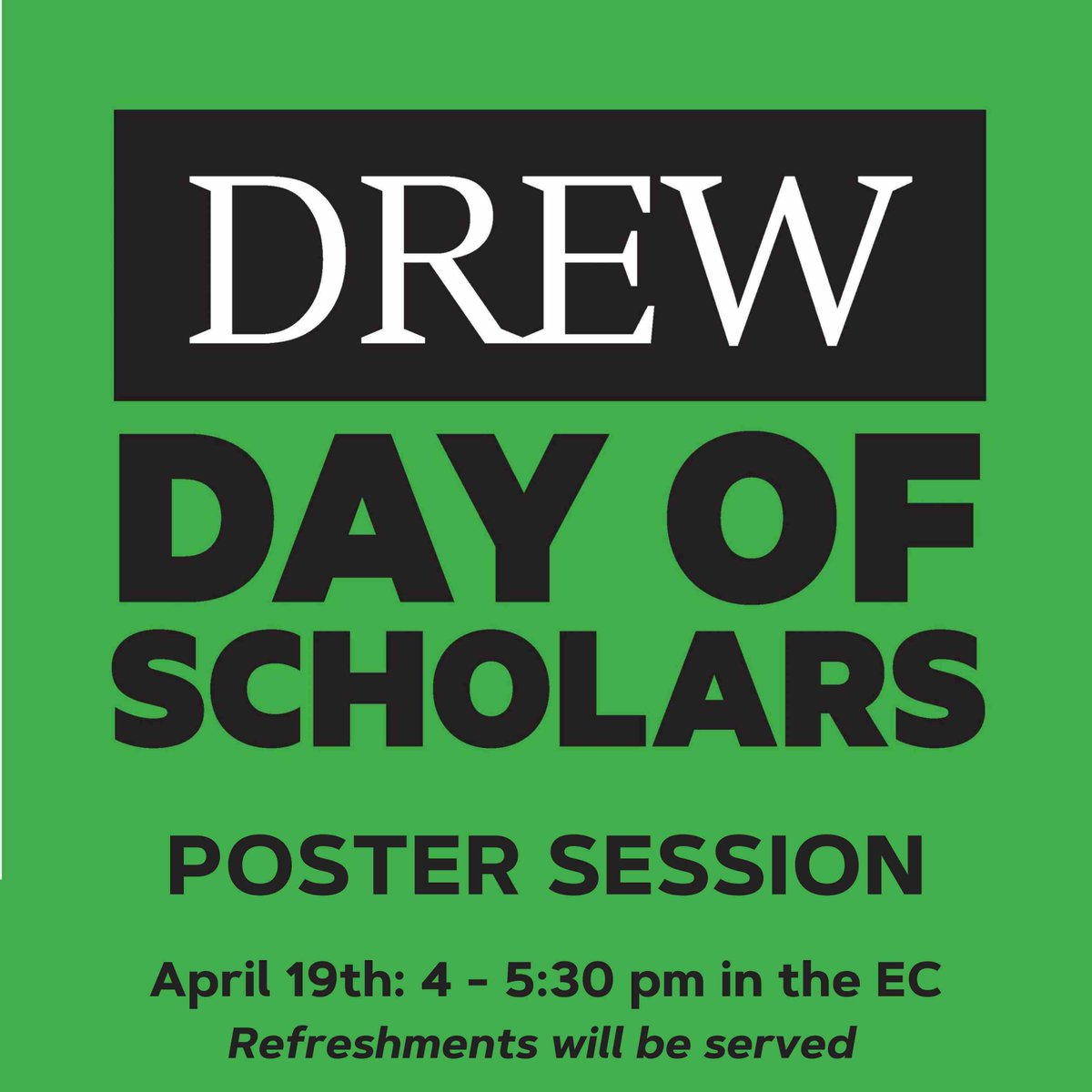 Come celebrate #DrewU student research at today’s Day of Scholar Poster Session from 4-5:30 p.m. ow.ly/nyFx50RjnXi