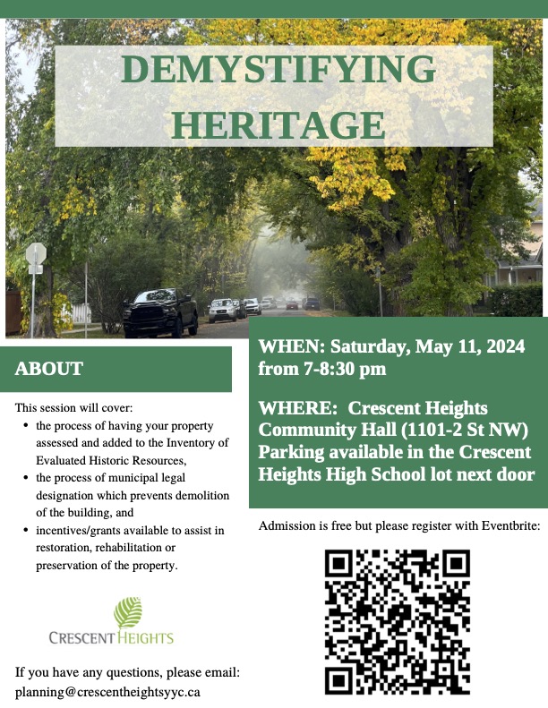 Demystifying Heritage on Saturday, May 11 from 7 - 8:30 pm will provide information about the process of having your property added to the Inventory of Evaluated Historic Resources. Details below! Please register: eventbrite.com/e/demystifying…