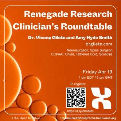 Today! Free webinar with a neurosurgeon who listens. Spain's Vincente Gilete MD is star of @RenegadeRes 1pm EDT Clinician's Roundtable, #medtwitter & pts. CCI, Chiari, TC, Syringomyelia, spinal instability & deformation, esp + connective tissue disorders. us06web.zoom.us/webinar/regist…