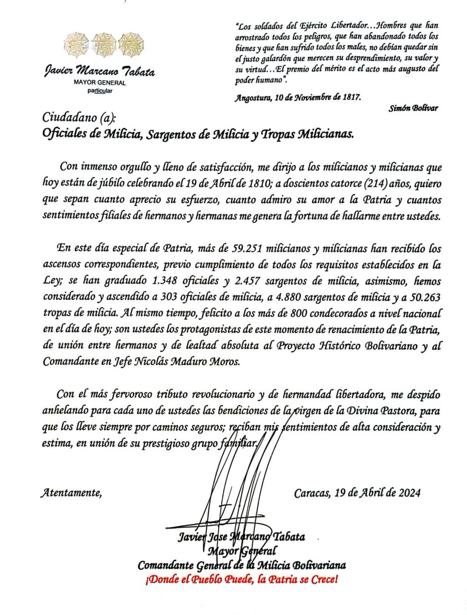 cmadi331c's tweet photo. Mensaje de nuestro MG. @opermarcano4 , Comandante General de la @Milicia_B1 https://t.co/t3oIMzJnOB