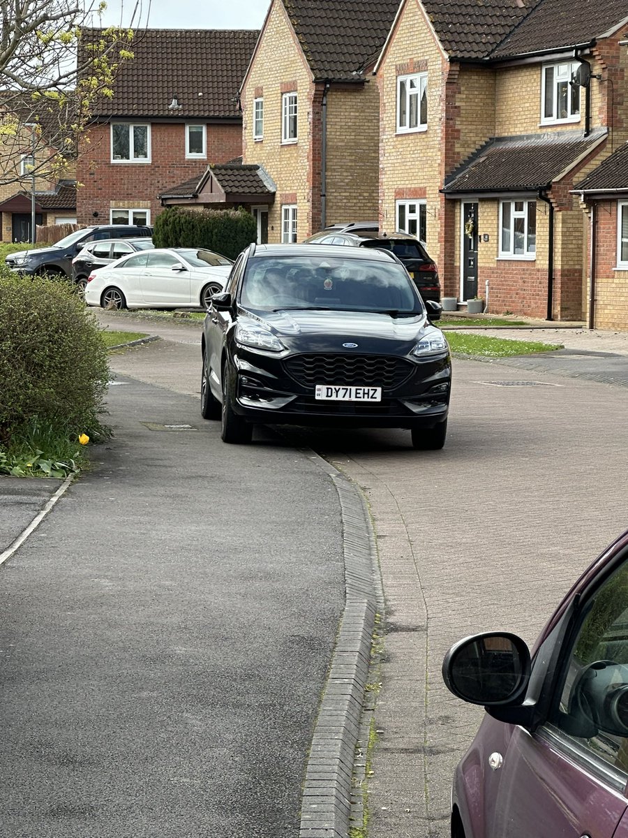 Reg no DY71 EHZ parked in Primrose Drive Melksham Wiltshire on Sunday April 7 2024 at 10.44am. Parked on the wrong side of the road and partially on the footpath, obstructing pedestrian access.