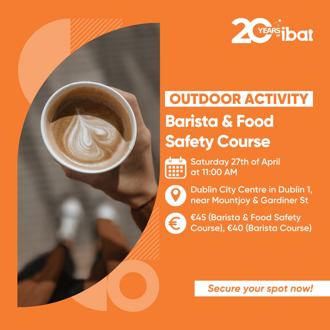 Join us for an exciting Barista & Food Safety Course on April 27th, 11 AM.

This training is your chance to sharpen your barista skills and learn about food safety, opening doors to part-time job opportunities while you study.

See you there! 😊

#BaristaTraining #DublinJobs