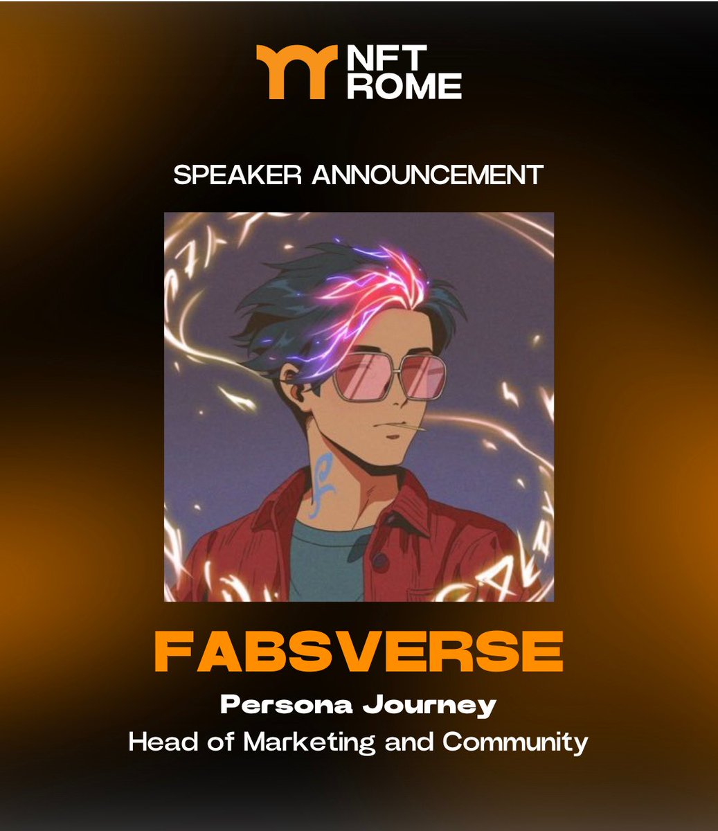 Speaker Announcement @fabsverseNFT, Marketing & Community at Persona Journey, will be speaking at NFT Rome.