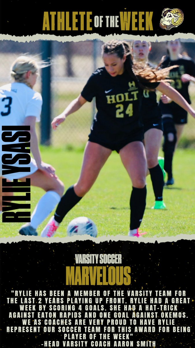 RYLIE YSASI IS THE VARSITY SOCCER ATHLETE OF THE WEEK. CONGRATULATIONS!