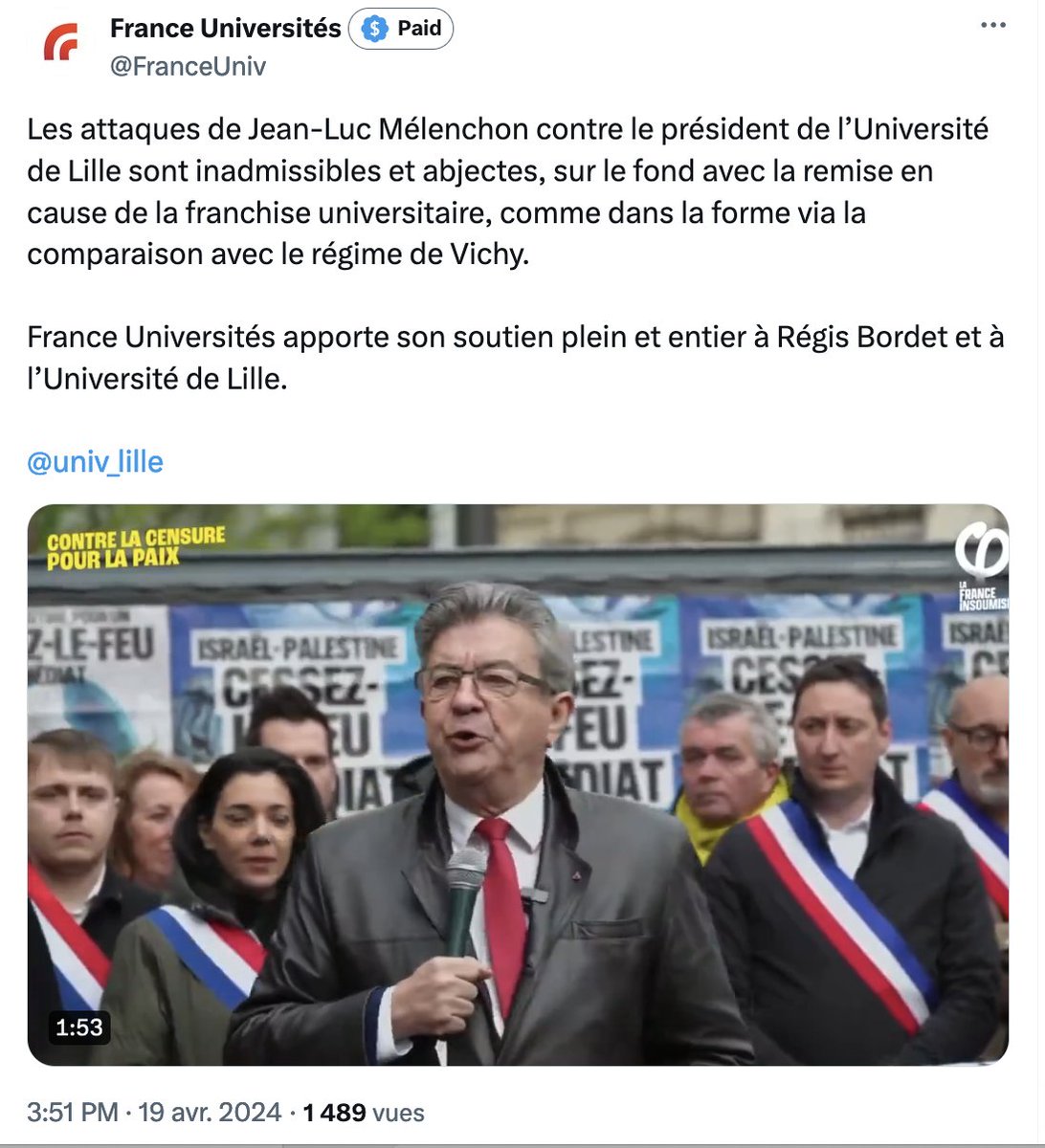 Les Universités (@FranceUniv) viennent de réagir Nous, en tant qu’universitaires, sommes attachés au dialogue, à la confrontation d’idées et de savoirs, dans le respect de l'autre La polémique, l’invective, le militantisme et l’idéologie n'ont pas de place dans nos campus