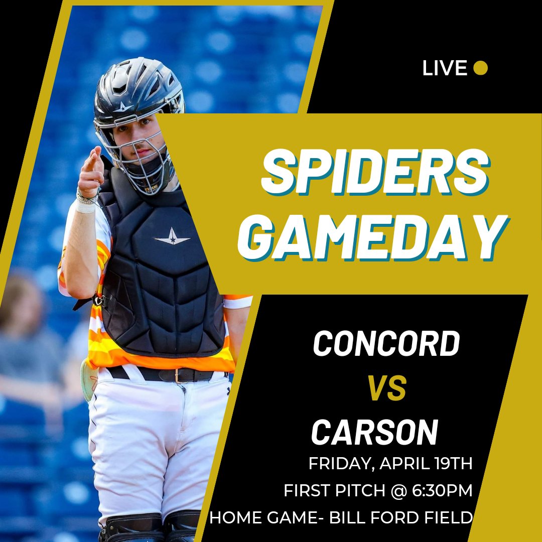 📣⚾️ Home game v Carson! Come out and support your Spiders as they take on the Cougars tonight at 6:30pm at Bill Ford Field. #WeAreConcord #GoSpiders