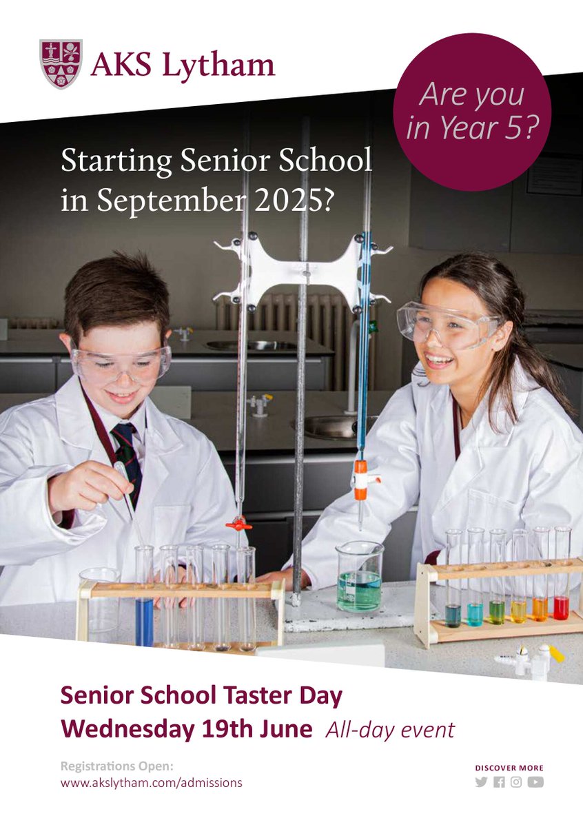 Is your child currently in Year 5? Then our Senior School Taster Day is for them! We're excited to welcome prospective children for this fun flavour of life in Seniors. Places are limited, so register now to secure a place: akslytham.com/admissions/reg…