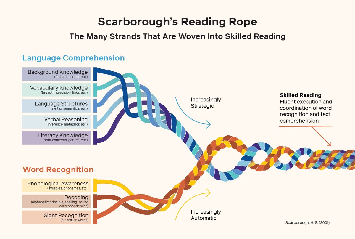 Scarborough’s Rope is a visual metaphor for the development of skills over time, which leads to skilled reading. To learn more about Scarborough’s Rope and its importance read the white paper by Hollis S. Scarborough below. ubnd.org/3VRJOVb #StructuredLiteracy #Language