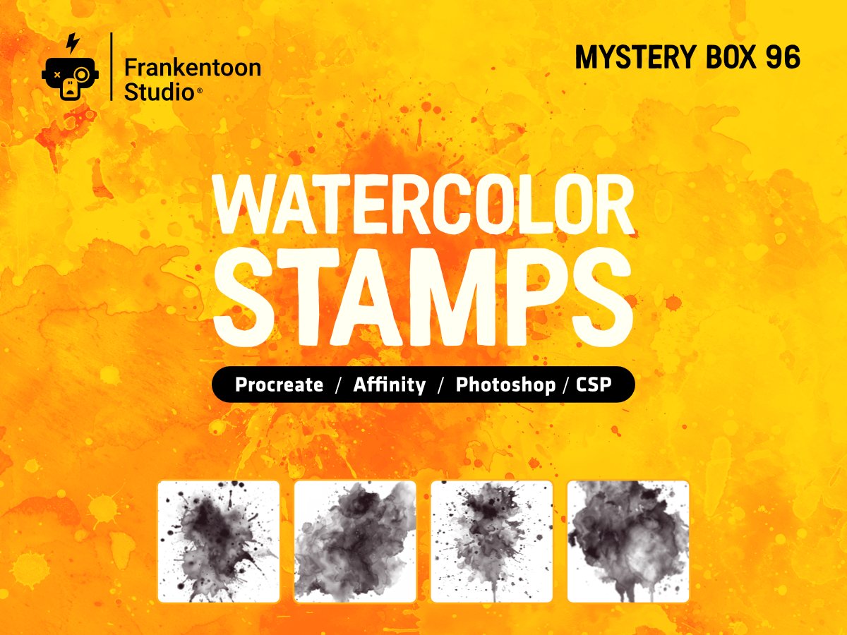 It's FREE #MysteryBox Friday! Box No.96 contains some all-purpose watercolor stamps for #Procreate #AffinityPhoto #CLIPSTUDIOPAINT and #Photoshop 

Next week, we'll show you a creative way of using them. Happy Weekend!