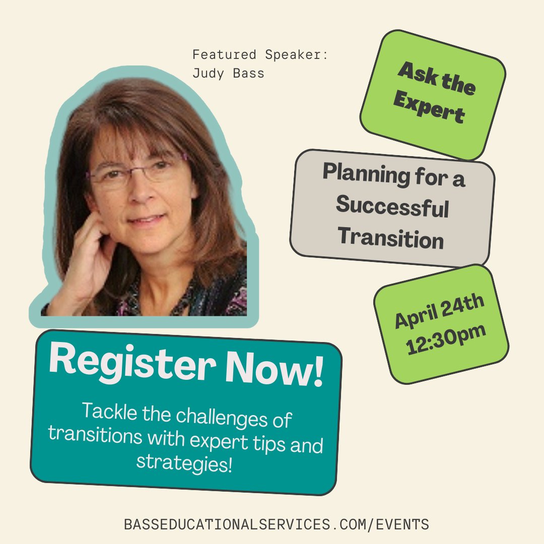 Ready to conquer transitions? Join us for invaluable insights from renowned college planning expert Judy Bass! Sign up now and empower yourself for success! 

Register Here:
hubs.ly/Q02tlpgw0

 #CollegePlanning #ExpertAdvice #SuccessStrategies