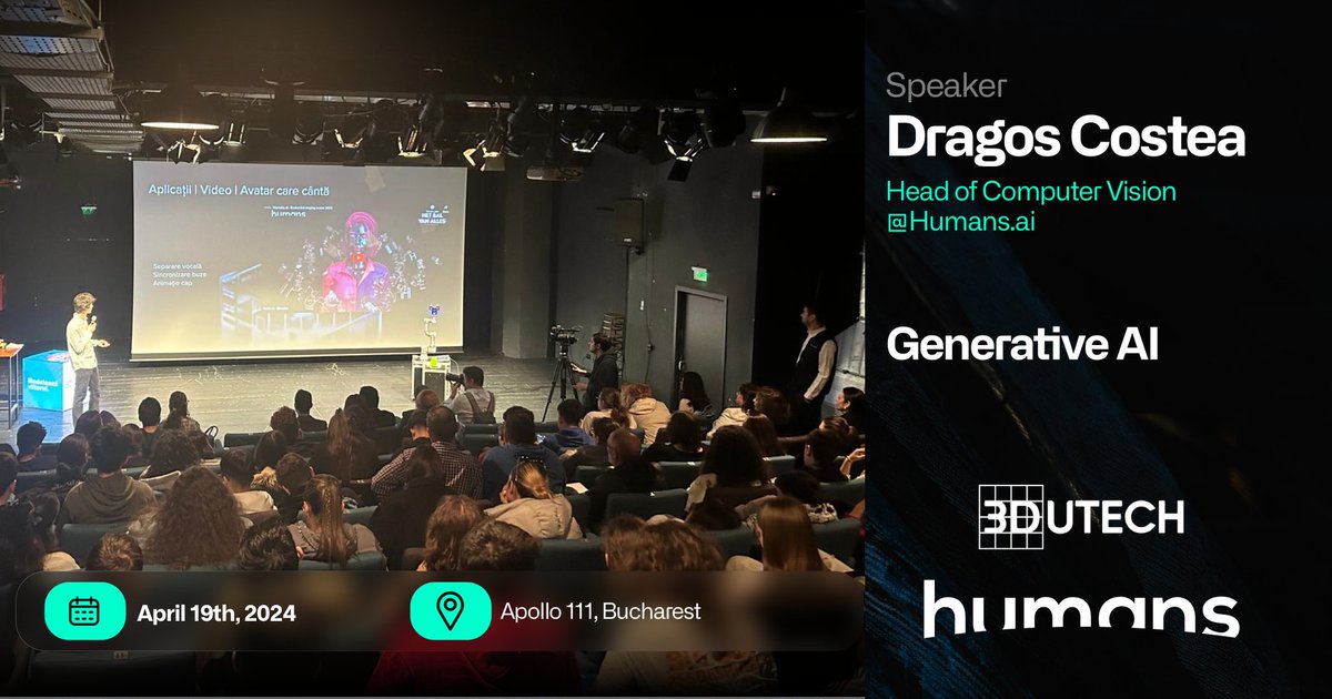 Snapshot from today 📸, where our colleague, Dragos Costea, Head of Computer Vision at Humans.ai, gave a presentation at 3Dutech about generative AI 🤖