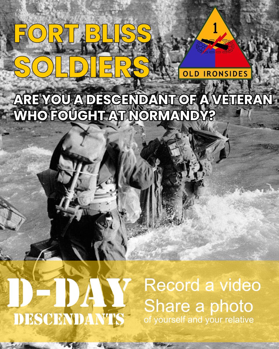 Calling all descendants of veterans who fought at Normandy! For the 80th anniversary of D-Day, Record a video or share a photo of yourself and your relative who served on D-Day! Send photos and videos with information to: 1AD.Public.Affairs@gmail.com