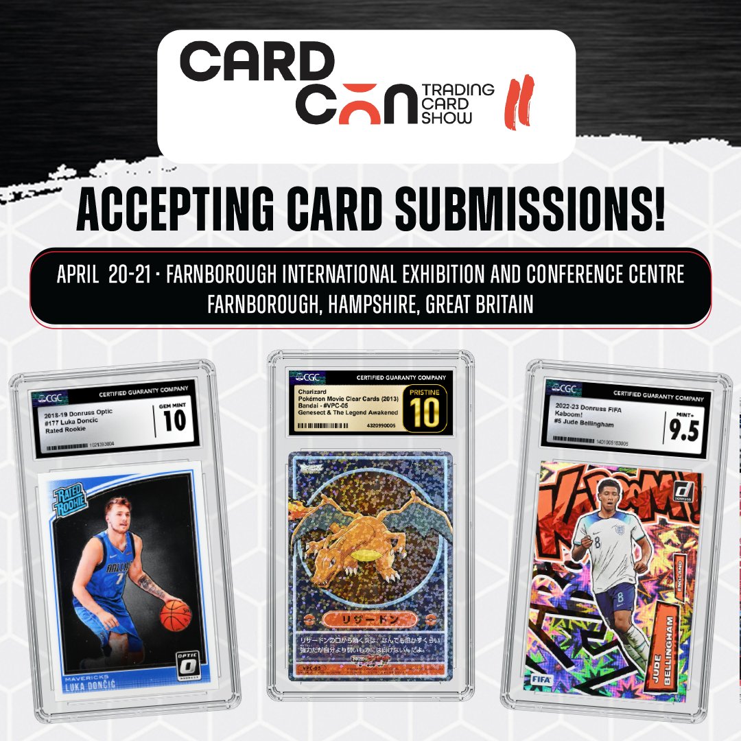 🌟 Exciting news! 🌟 CGC is thrilled to announce our presence at Card Con II in Farnborough, UK, on April 20-21, 2024! 🎉 Whether sports cards, TCGs, non-sports cards, or comic books, we're ready for your submissions! Sign up for a free CGC Cards account to begin. Don't miss out!