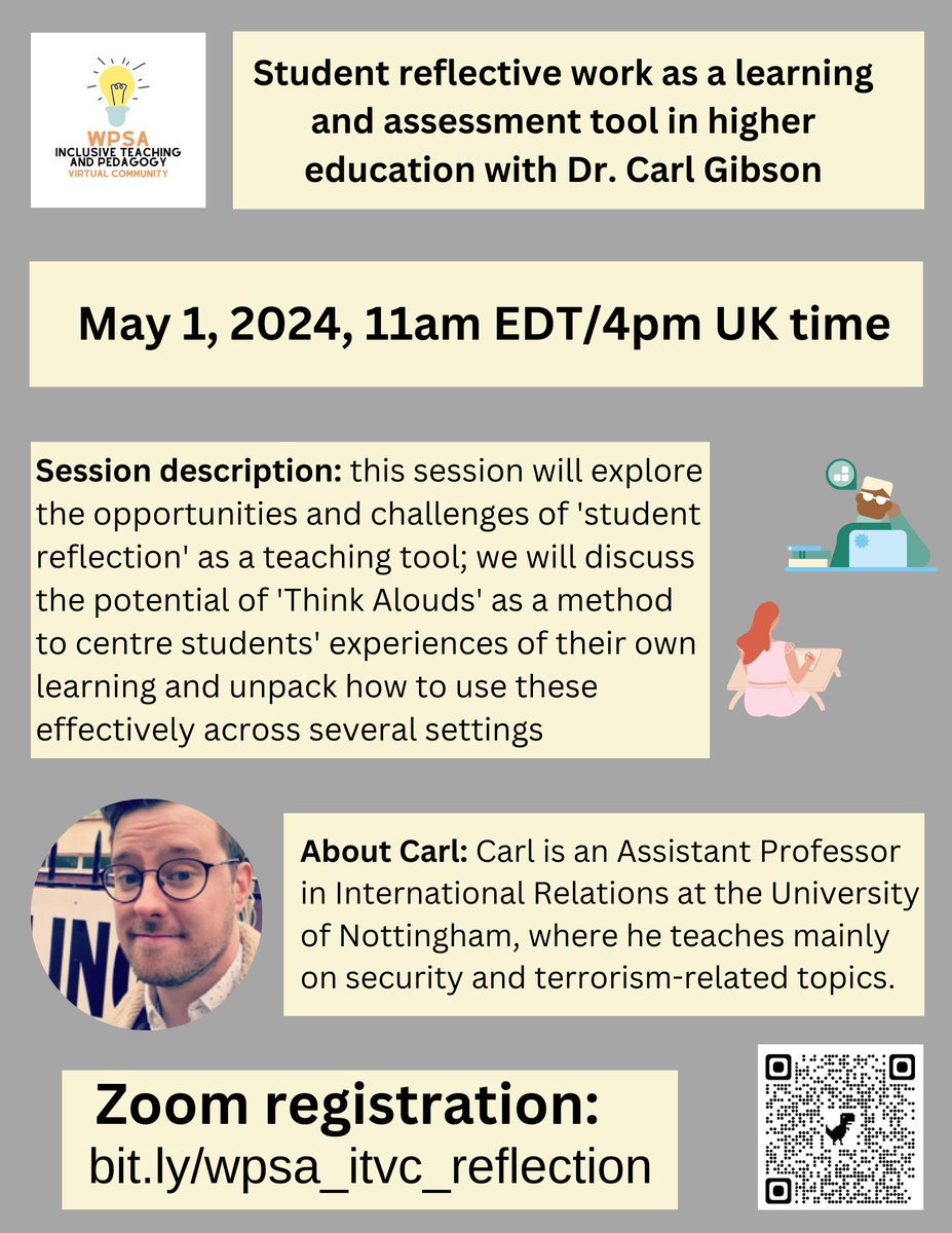 To all who've been interested in the reflective activities my partner-in-crime @carl_al_ajnabee & I do in class: you're in luck. Carl's running a virtual session on reflection Weds May 1, 11 am EDT/4 pm BST. All are welcome! Register here: bit.ly/wpsa_itvc_refl…