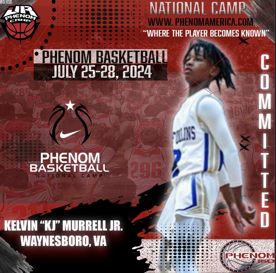 Phenom Basketball is excited to announce that Kelvin “KJ” Murrell Jr from Waynesboro, Virginia will be attending the 2024 Phenom National Camp in Orange County, California on July 25-28!
.
.
#wheretheplayerbecomesknown
#PhenomAmerica #PhenomNationalCamp #Phenom150 #jrphenomcamp