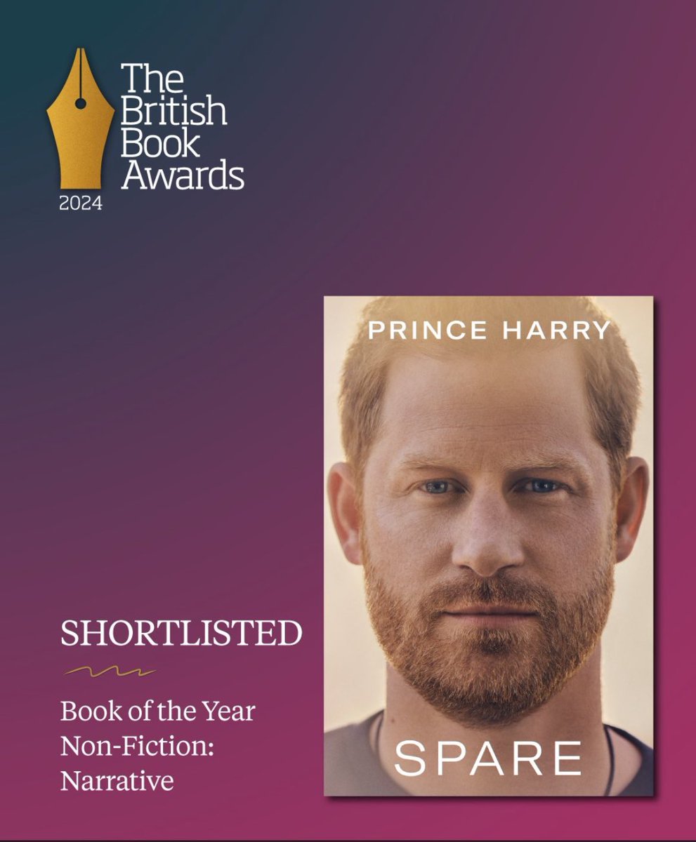 @thebookseller @centurybooksuk @cstone_press @EburyPublishing @WmCollinsBooks @TransworldBooks @simonschusterUK @JonathanCape @PenguinUKBooks @HarperCollinsUK Congratulations to🤴🏼#GoodkingHarry for being shortlisted for #BritishBookAwards #NonFiction Narrative 📖 #BookOfTheYear 🎉 

#SpareByPrinceHarry ❤️