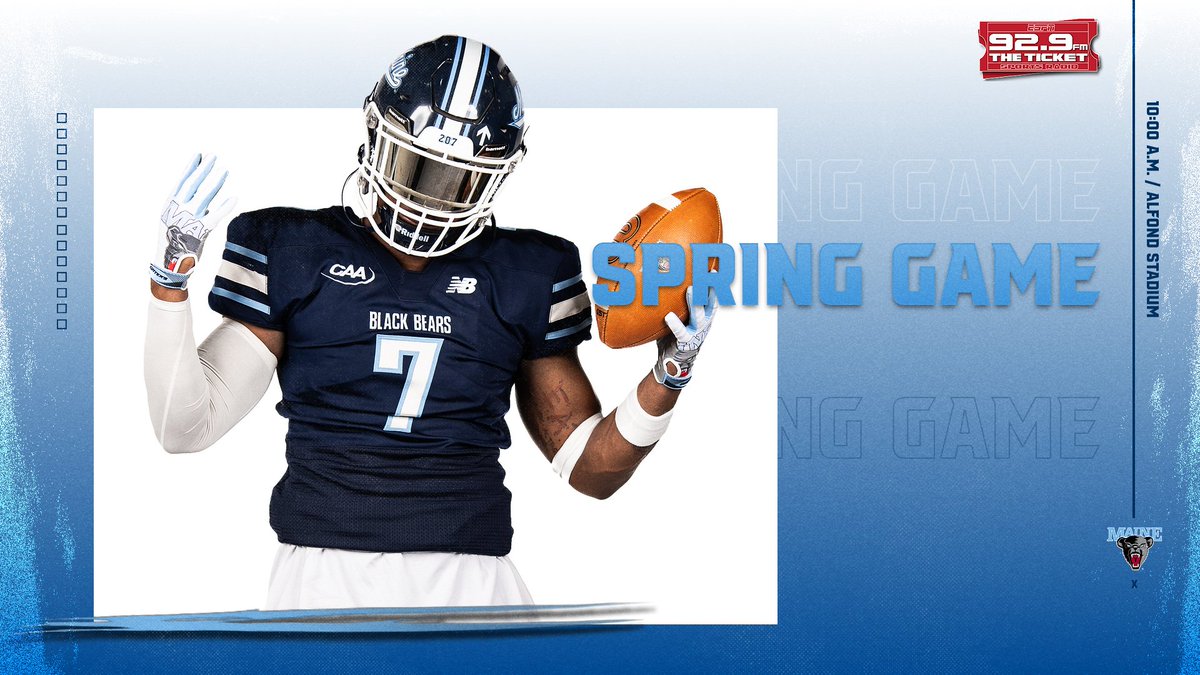 It's Spring Game Day at Alfond Stadium! ℹ️ - Jeff Cole Memorial Spring Game ⏰ - 10:00 a.m. 📻 - 92.9 FM - The Ticket 📻 - tinyurl.com/28957j7h 🍳🍺 - Food Trucks, Beer Garden 🥳 - Inflatables, Lawn Games, Face Painting, Autograph Session #BlackBearNation | ⬆️