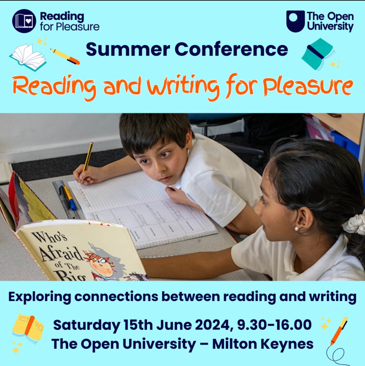Do join us at the <a href="/OpenUni_RfP/">Reading for Pleasure 🧶</a> <a href="/The_UKLA/">UKLA</a> conference! ⭐️Our 10th!⭐️
rb.gy/znh7vn 
We have <a href="/EarlyTrain/">Matt Goodfellow</a> and <a href="/HGold_author/">Hannah Gold - here sometimes 🤩</a> joining us! ⭐️Plus the RfP Awards, keynotes workshops &amp; bookshops ⭐️ <a href="/HarperCollinsUK/">HarperCollinsUK</a> ⭐️Just £45! Tickets will go fast!