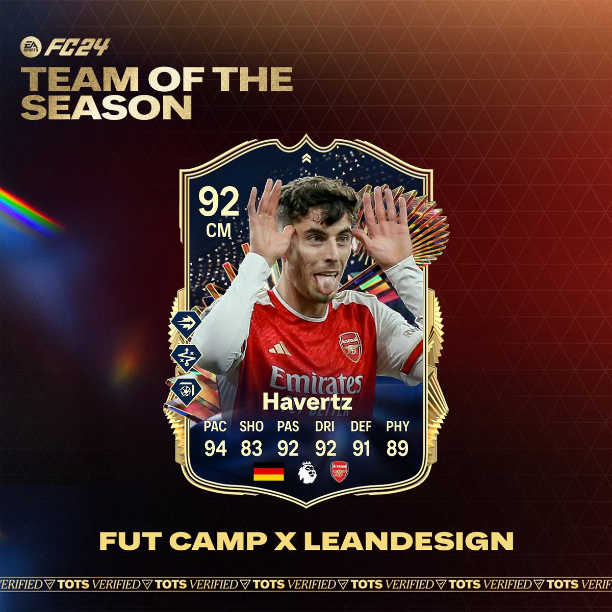 Kai Havertz’s leaked @EASPORTSFC Team of the Season Live card on #FC24 Ultimate Team to be released today. 🤯🎮 [@fut_camp] #afc