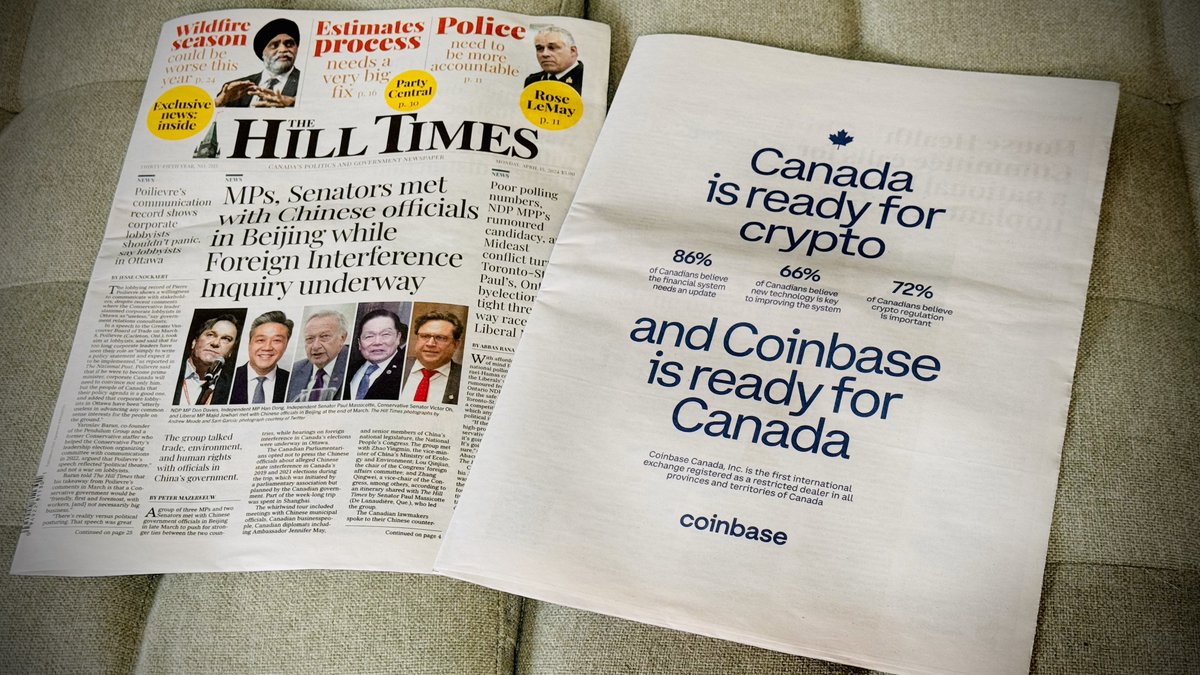 This week we announced Coinbase Canada's registration with the CSA in The Hill Times. Why? Because if we want to update 🇨🇦's financial system, we need the support from our Members of Parliament across the country. Crypto can be overwhelming, but every MP I’ve met has been open