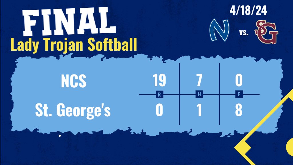 Softball: Trojans win 19-0 over St. George’s on Thursday night.  Hannah Bostain is the winning pitcher giving up 1 hit and 0 runs over 5 innings striking out 6. 

Macie Dever-Boaz  went 4-for-4 w/ 5 RBI, 3B, &amp; 2B.
Katy Bobo went 1-for-2 w/ 1 RBI &amp; HR