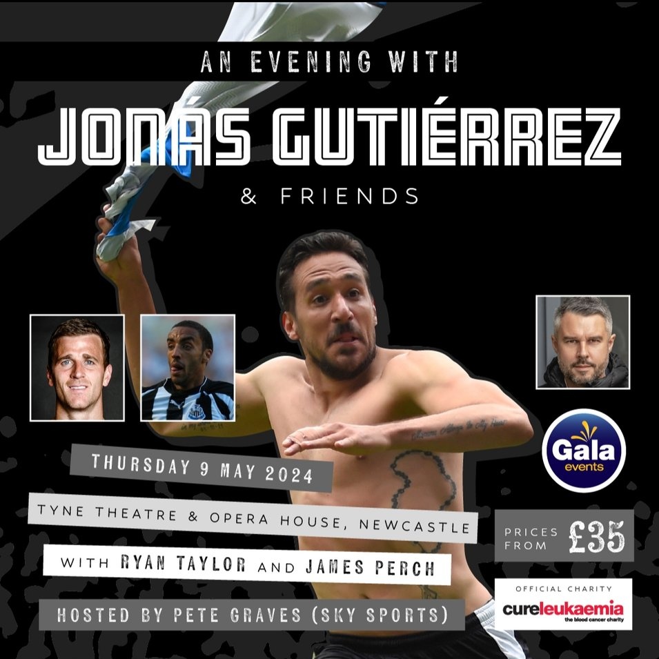 🚨 May 9th will soon be upon us and Jonas Gutierrez, Ryan Taylor and James Perch are all in town for one night only! Tickets are going fast and with @PeteGravesTV hosting, it'll be one of the best #NUFC talk-in nights ever! New £25 tickets available at galahospitality.co.uk/event/an-eveni…