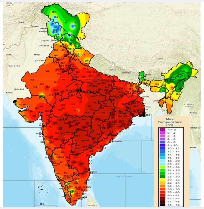 Maximum Temperatures recorded over the country at 1730 hrs IST of today, the 19th April, 2024.

#heatwave #Odisha  #Hotweather