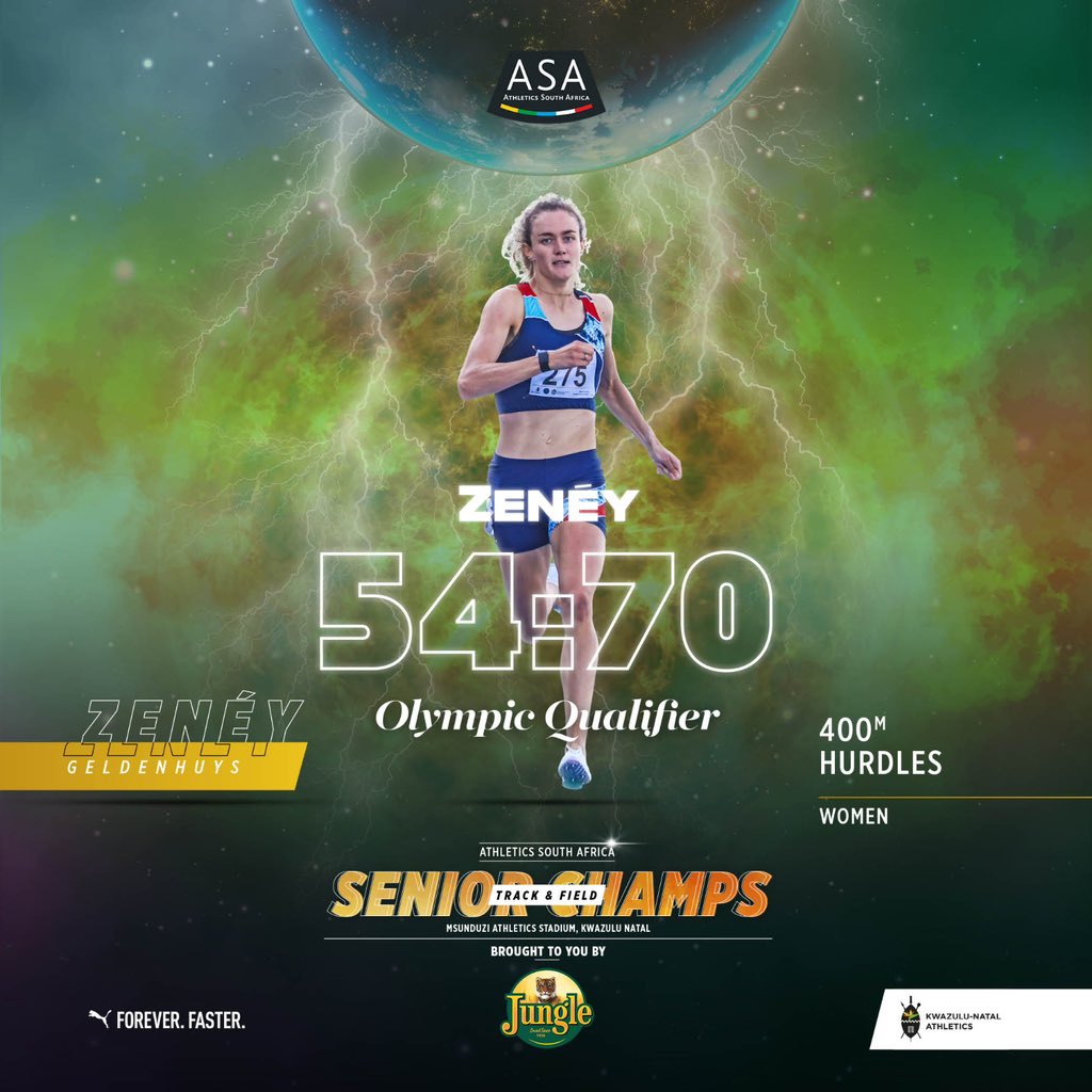 54.70 and Paris bound for @zeney_vdwalt 🇫🇷🙌 In a thrilling finish, @zeney_vdwalt successfully defends her national title 🦾🔥 #ASASeniorChamps #MzanziAthleticsSuperheroes #JoinTheMovement
