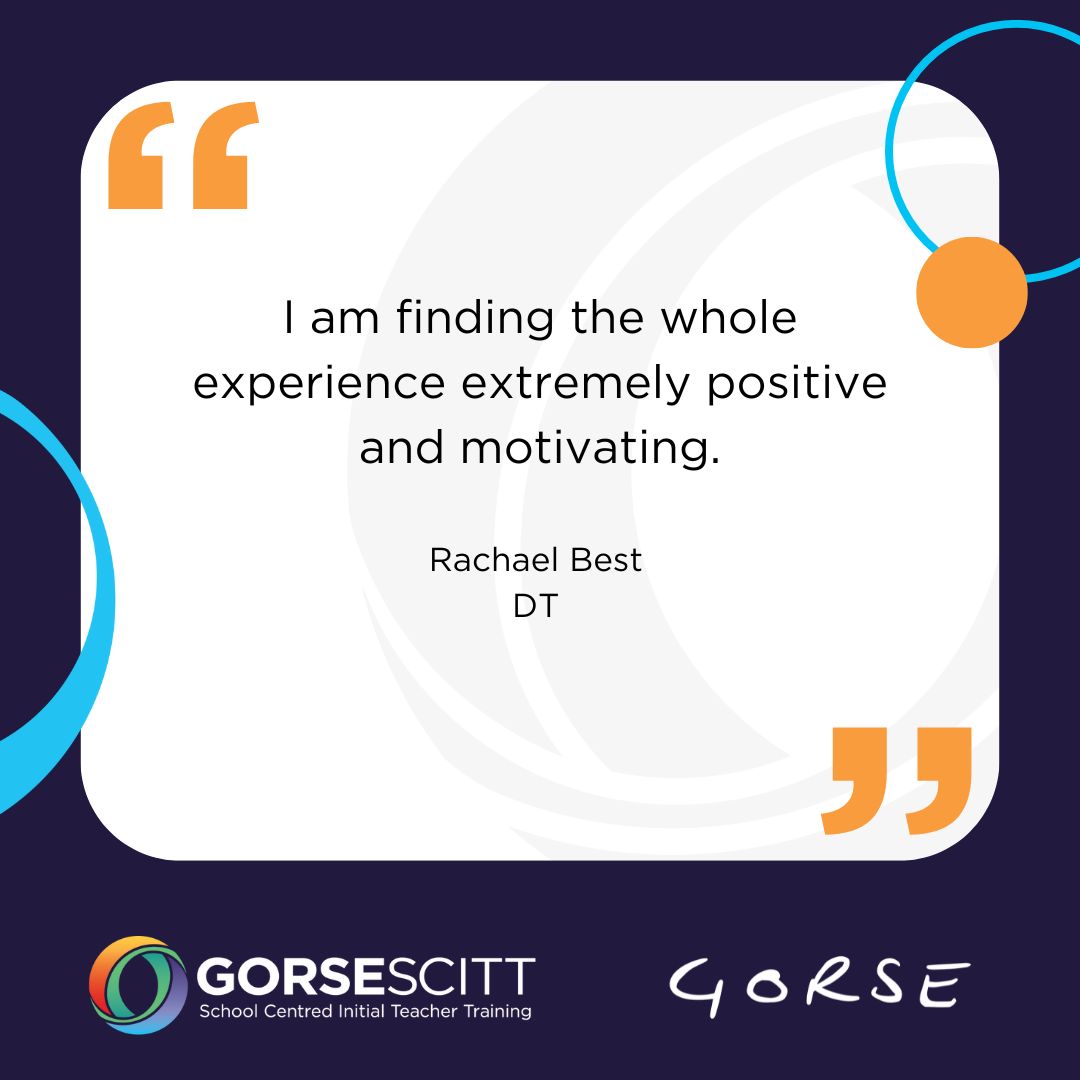 Read what our DT trainee, has to say about her training so far:
'I am finding the whole experience extremely positive and motivating.'
Thank you Rachael!

#GORSESCITT #ITT #teachertraining #SCITTProgram #SCITT #getintoteaching #secondary #primary #FutureEducators  #LEEDS #Hull