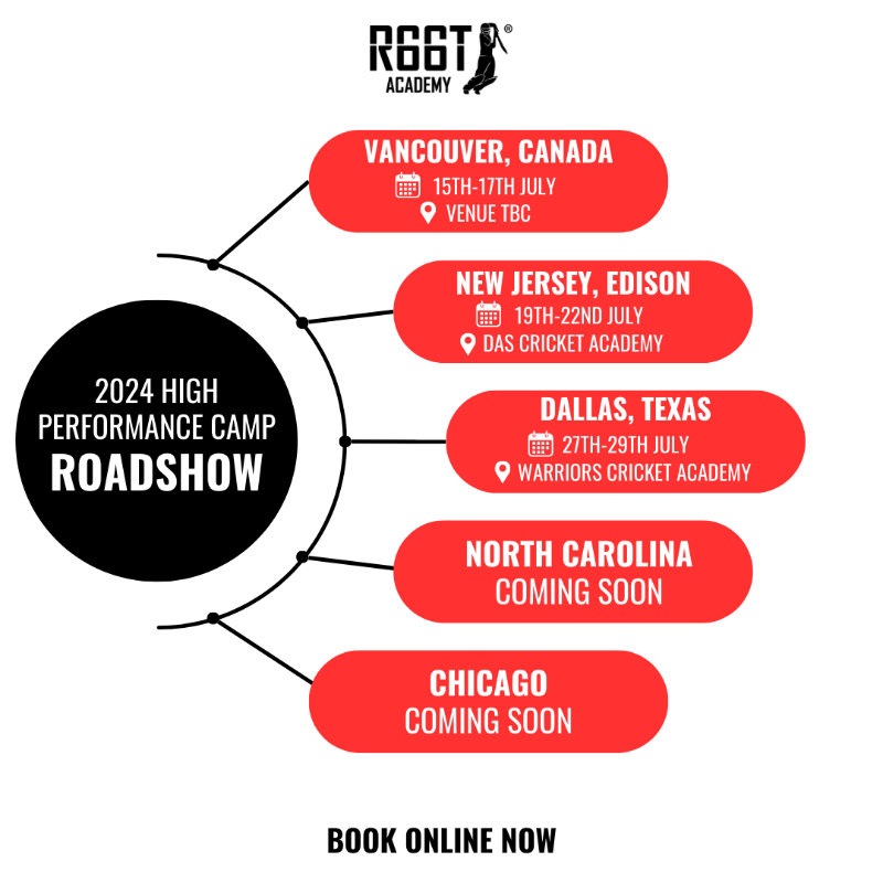 TheRootAcademy's tweet photo. 🚨 R66T ACADEMY USA &amp; CANADA ROADSHOW 2024 🚨

🇺🇸🇨🇦 We're excited to announce the details of our High Performance Camps in USA &amp; Canada this summer... 

Vancouver ✅
New Jersey ✅
Dallas ✅
North Carolina ⏳
Chicago ⏳

This is not to be missed! Book a place 👇

🏏 #r66tacademy